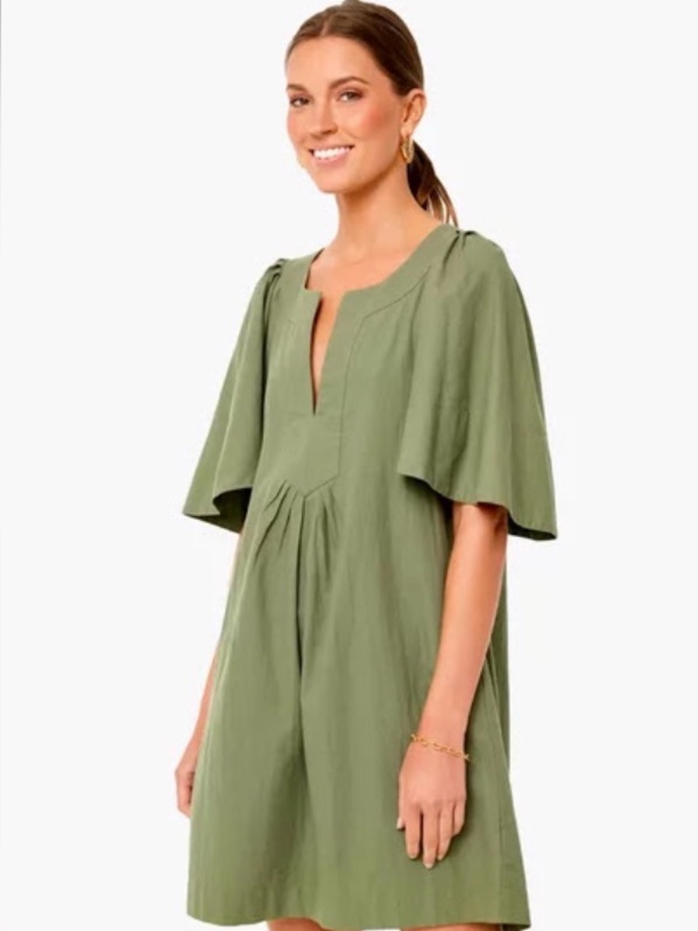 Tuckernuck Pomander Place Olive Green Flutter Sleeve Mini Dress
